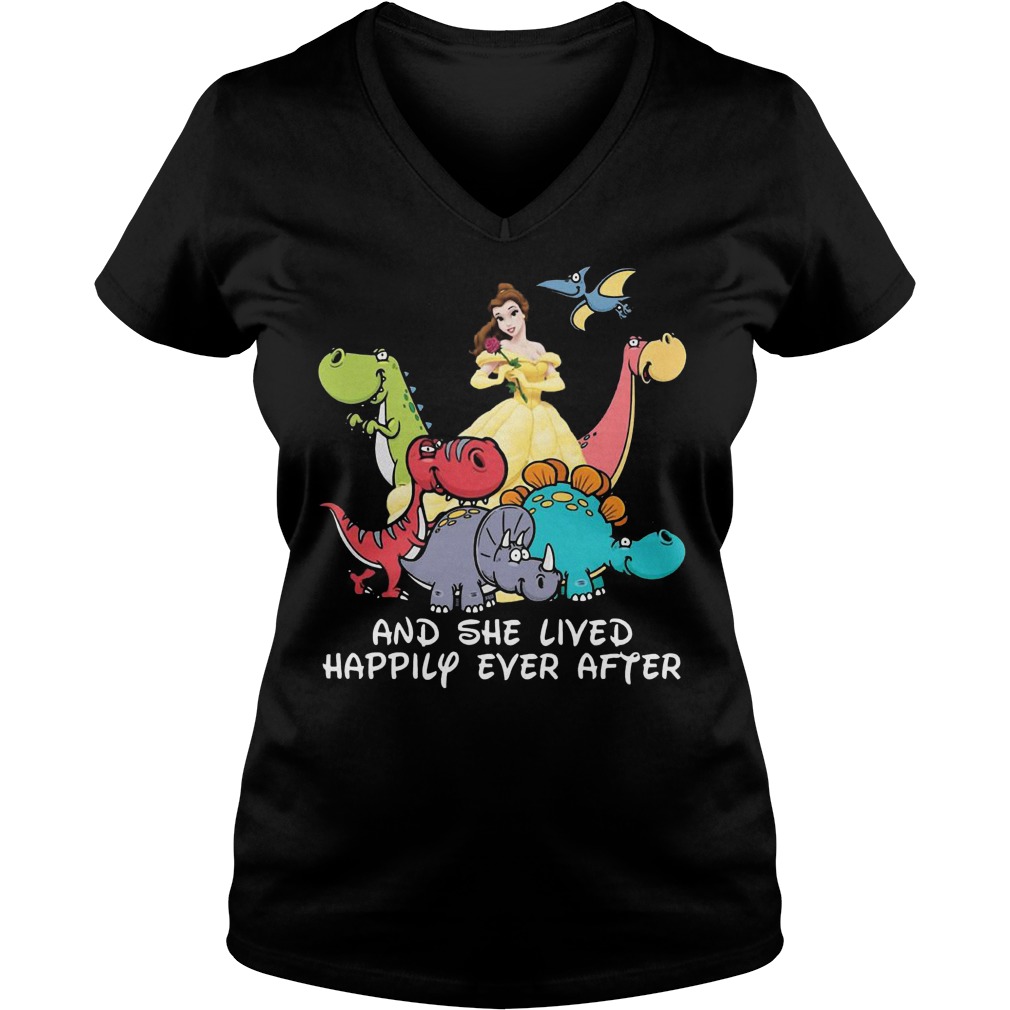 Disney Princess and Dinorsaurus she lived happily ever after Shirt 4 Disney Princess and Dinorsaurus she lived happily ever after Shirt Ladies V-Neck