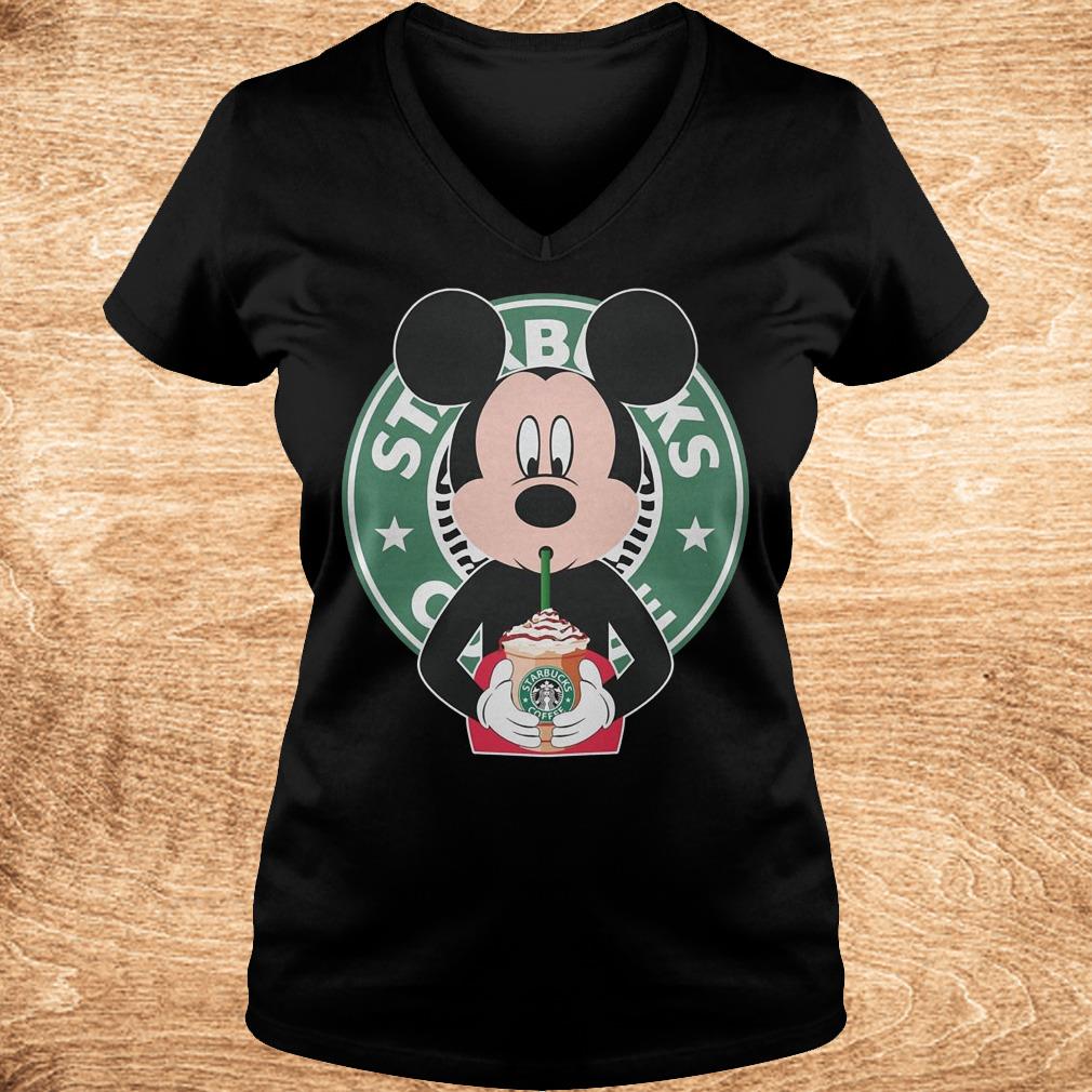 Mickey mouse drinks Starbucks coffee shirt 4 Mickey mouse drinks Starbucks coffee shirt Ladies V-Neck