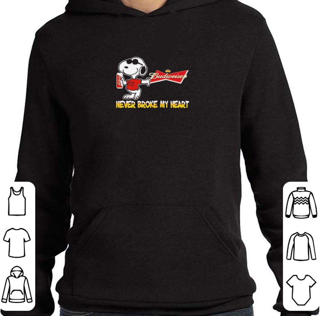 Nice Snoopy Drink Budweiser Beer Never Broke My Heart shirt 2 Nice Snoopy Drink Budweiser Beer Never Broke My Heart shirt