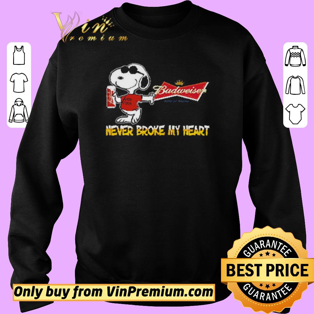 Official Snoopy Budweiser never broke my heart shirt 2 Official Snoopy Budweiser never broke my heart shirt