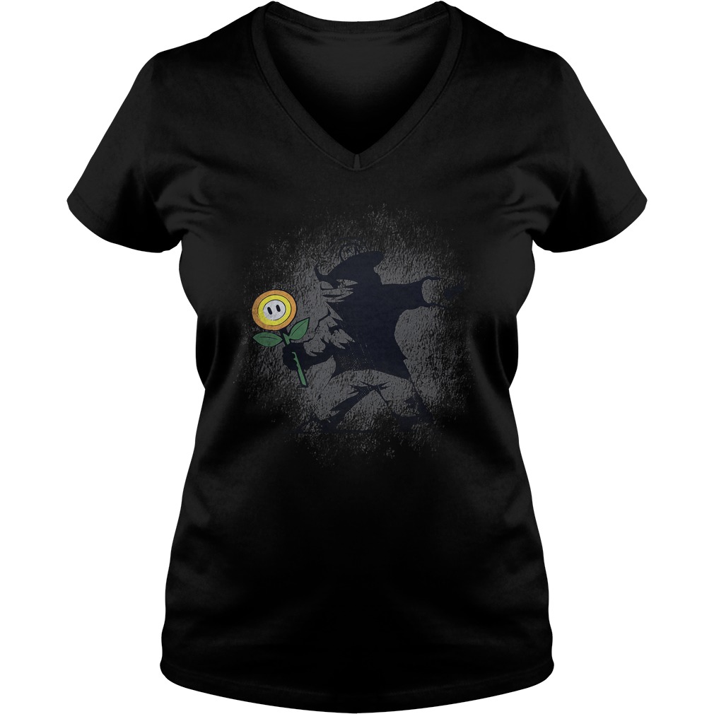 Official Banksy Flower T-Shirt 28 Official Banksy Flower T-Shirt Ladies V-Neck