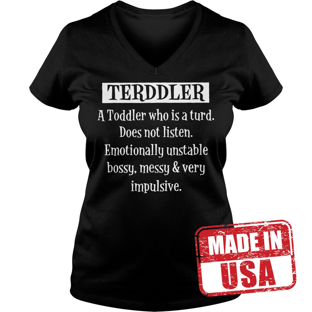Original Terddler A Toddler Who Is A Turd does not listen emotionally unstable bossy messy very impulsive shirt 10 Original Terddler A Toddler Who Is A Turd does not listen emotionally unstable bossy messy very impulsive shirt Ladies V-Neck