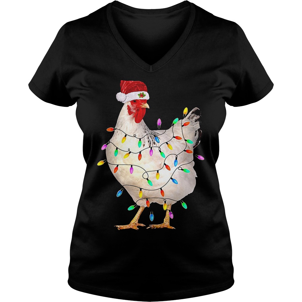 Chicken with Christmas lights shirt 10 Chicken with Christmas lights shirt Ladies V-Neck