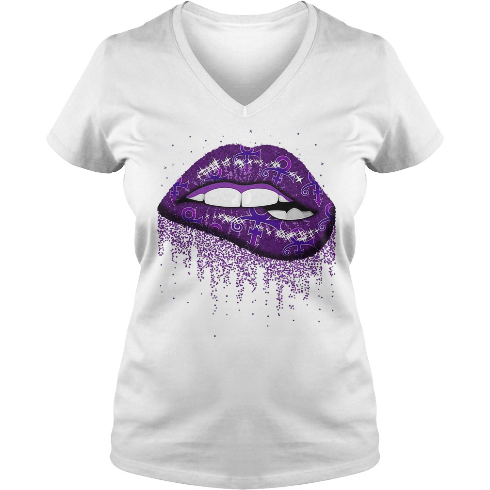 Prince Love Symbol Lips Bite Shirt 12 Prince Love Symbol Lips Bite Shirt Ladies V-Neck
