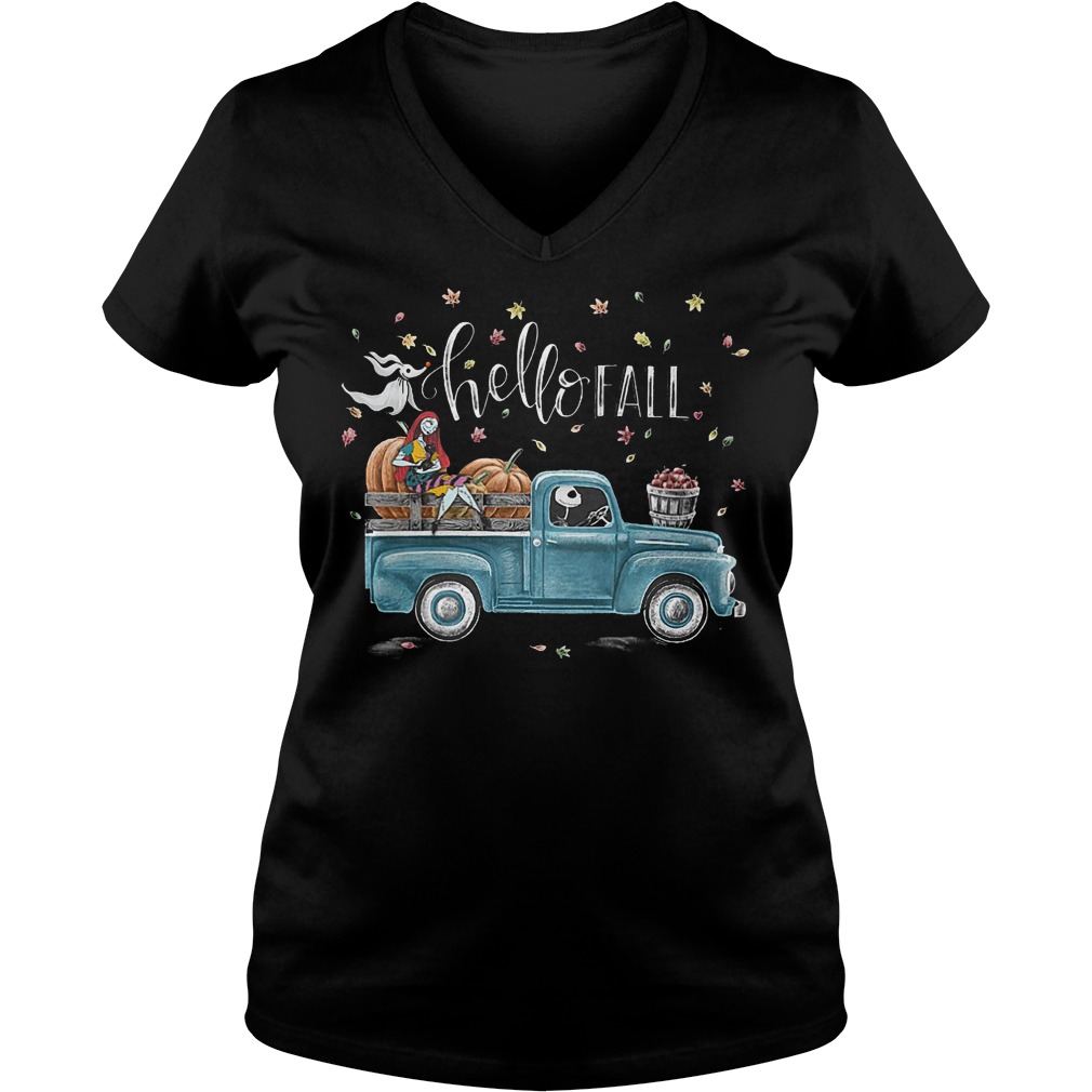 Sally and Jack Skellington hello fall shirt 10 Sally and Jack Skellington hello fall shirt Ladies V-Neck