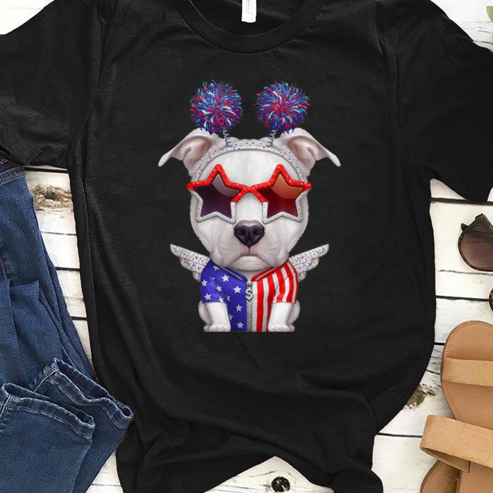 Awesome White Pit Bull Terrier With The Angel Wings USA Independence Day shirt