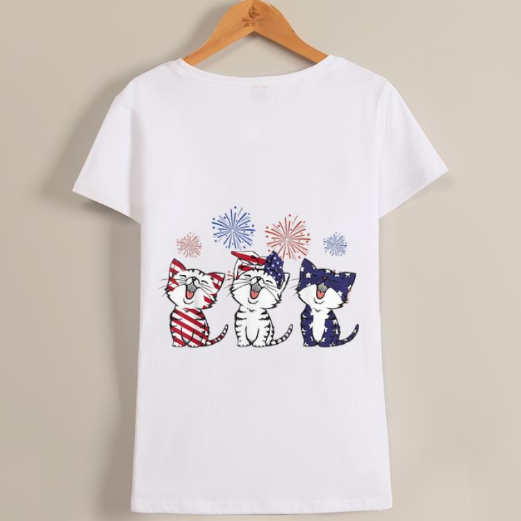 Original Red White Blue Cats Usa Flag Firework 4th Of July shirt