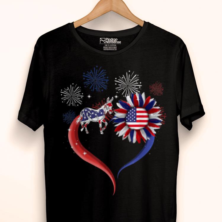 Original USA Flag Firework 4th Of July Heart Sunflower Donkey shirt