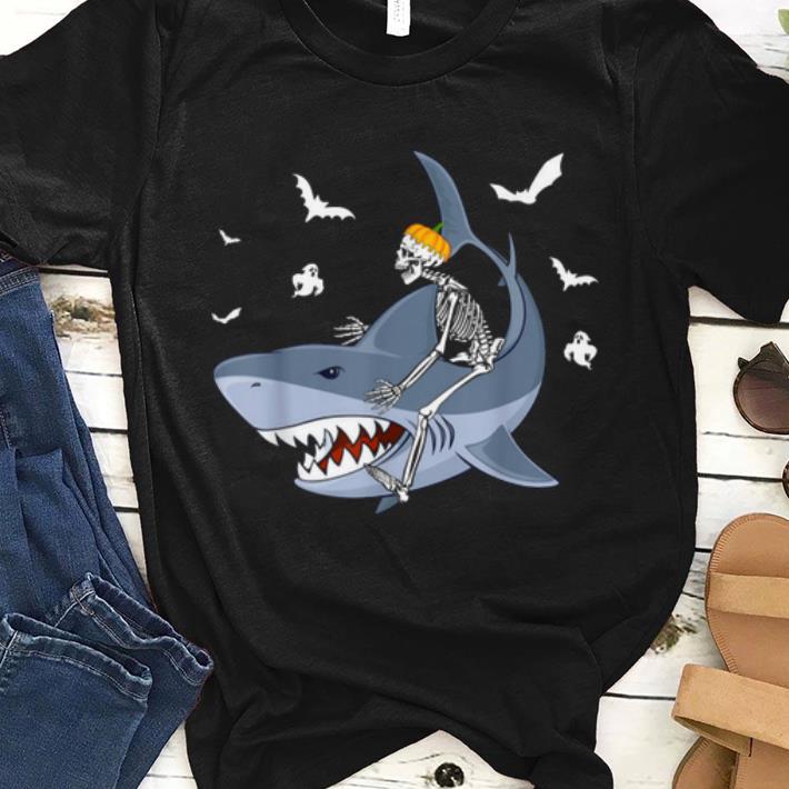 Awesome Halloween Skeleton Riding Shark Boys Girls Kids shirt