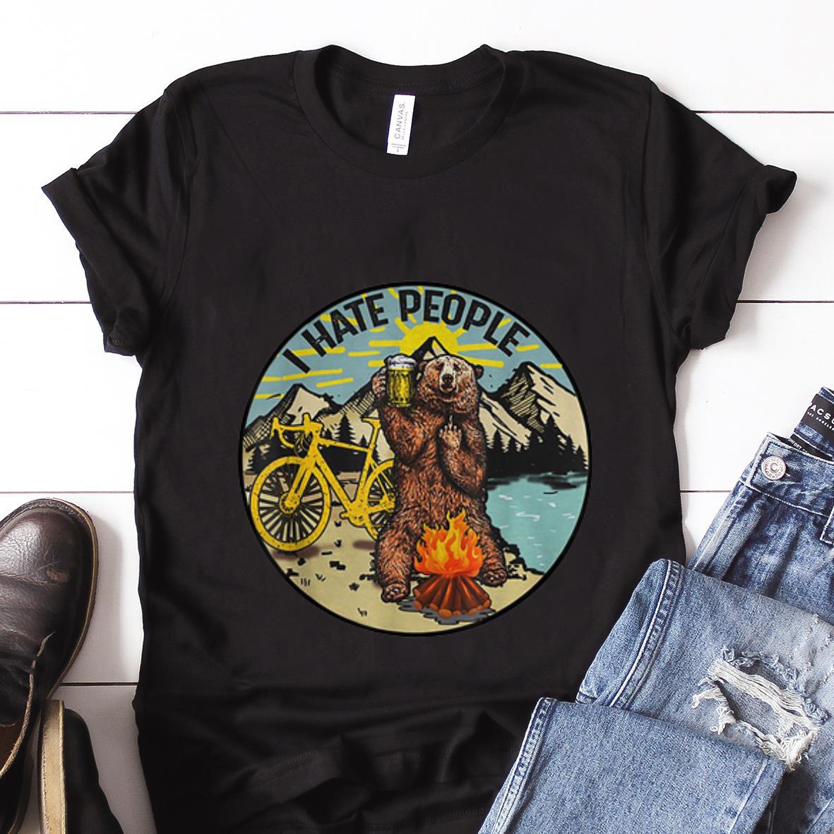  Best price I Hate People Cyling Bear Drinking Beer Camping Fire shirt