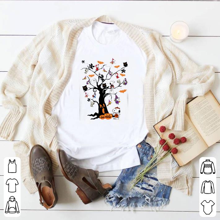 Halloween Snoopy Woodstock owl bats ghost Boo on the tree shirt