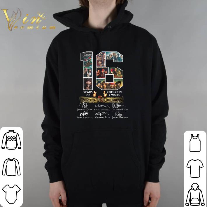 Nice 16 Years of Pirates Of The Caribbean 2003-2019 signatures shirt