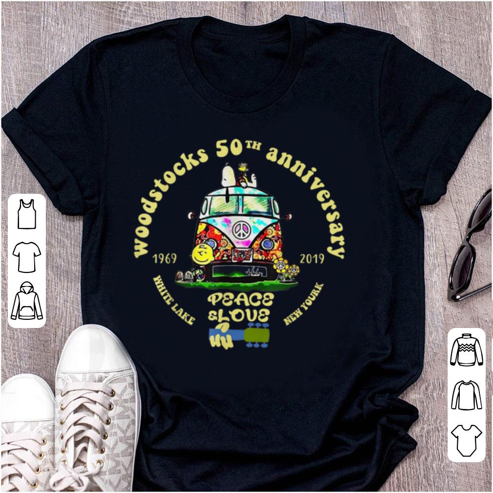 Original Woodstock 50th Anniversary Peace Bus Snoopy and Charlie Brown White lake New york shirt