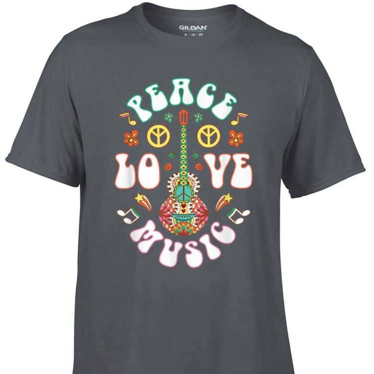 Top Peace Love Music Guitar Hippies Retro guy tee