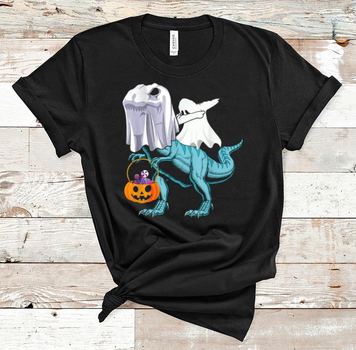Awesome Boy Kids Dabbing Ghost Riding T-rex Dinosaur Halloween shirt