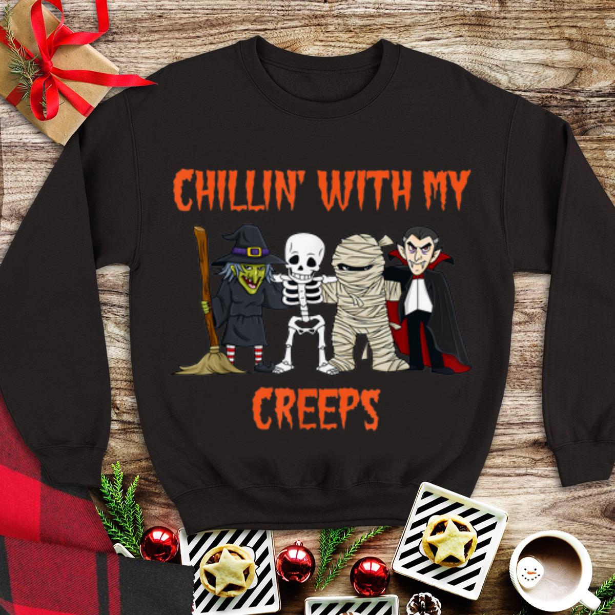 Awesome Chillin With My Creeps Vampire Halloween Skeleton Witch shirt