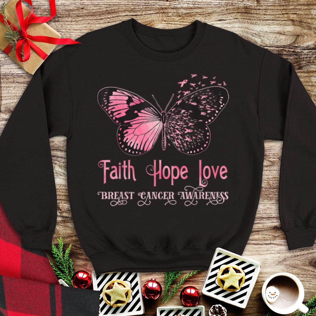 Awesome Faith Hope Love Pink Butterfly Breast Cancer Awareness shirt