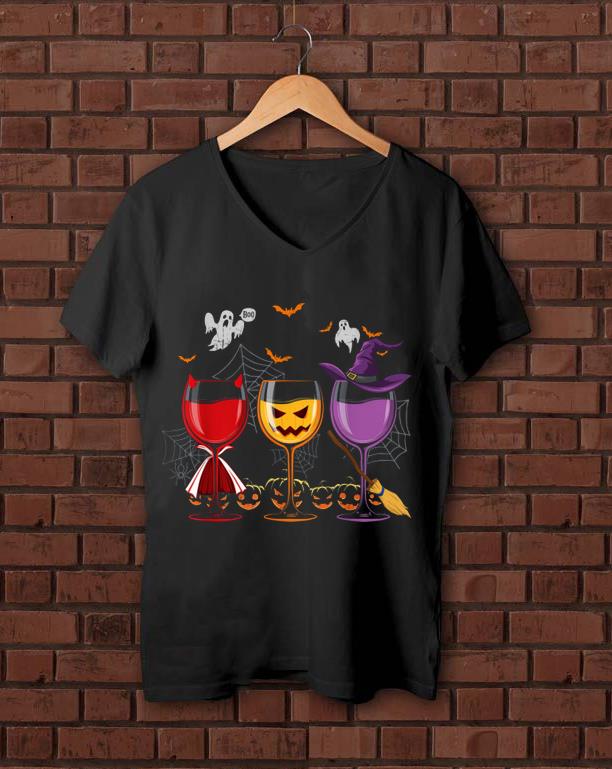 Awesome Three Glasses Of Wines Funny Halloween Drinking shirt