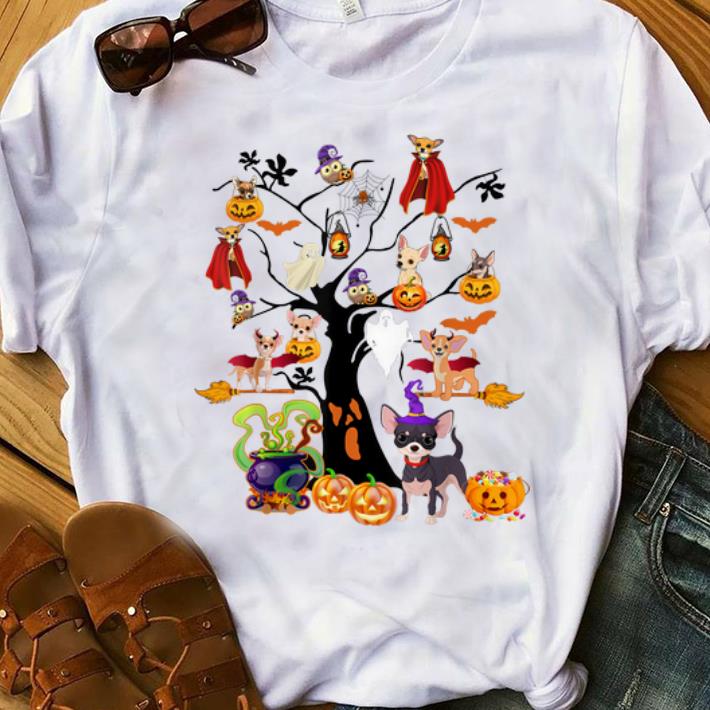 Hot Chihuahua Witches On Halloween Tree Pumpkin Halloween shirt