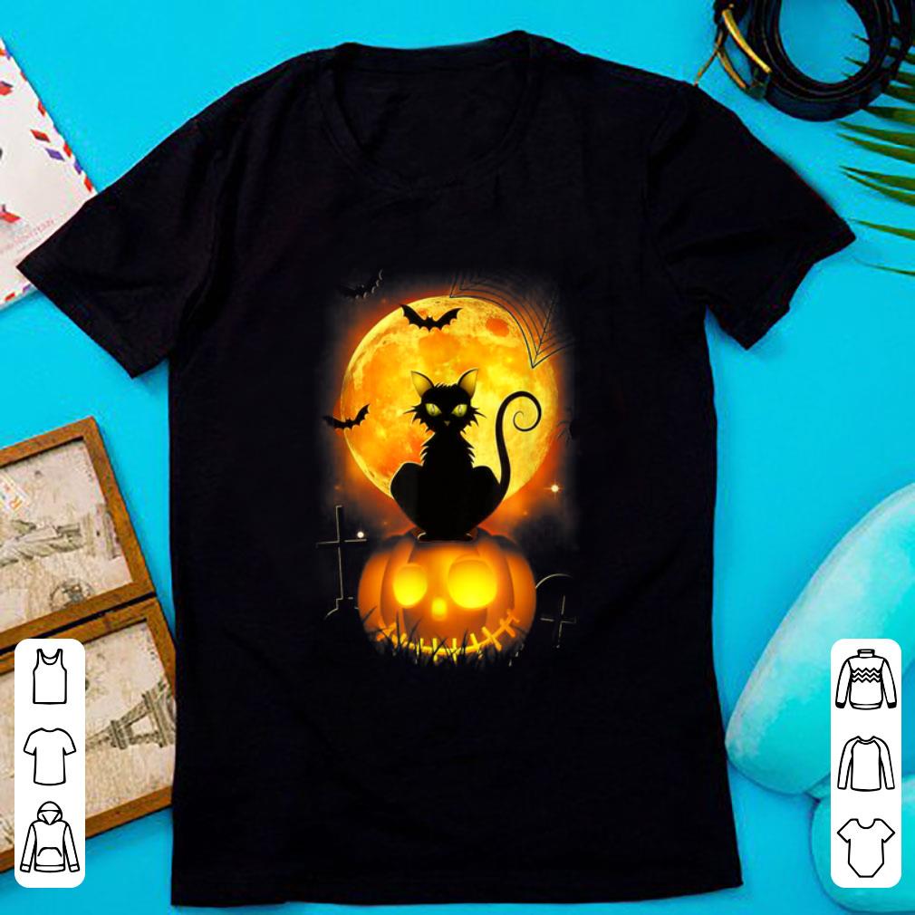 Top Black Cat On Pumpkin Halloween Moon Costume shirt