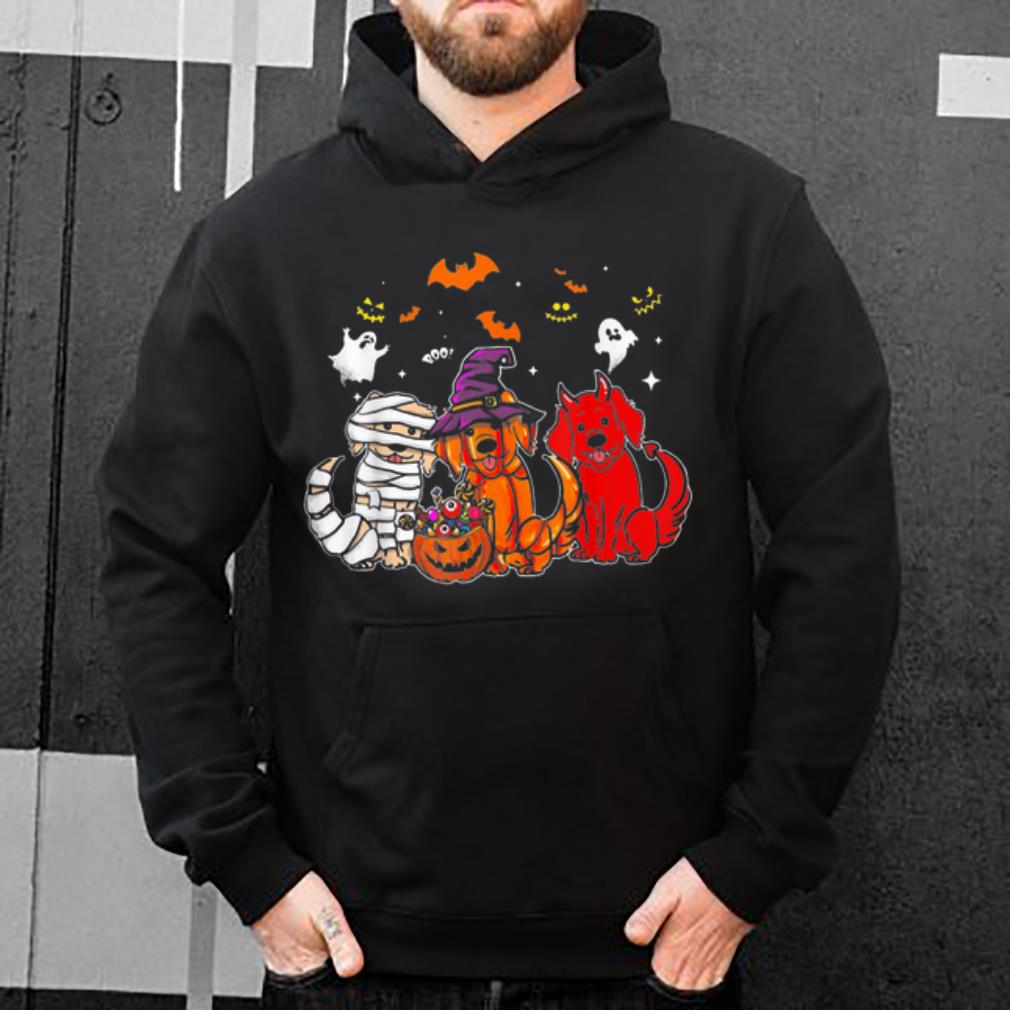 Awesome Cute 3 Golden Retriever Mummy Witch Demon Halloween shirt