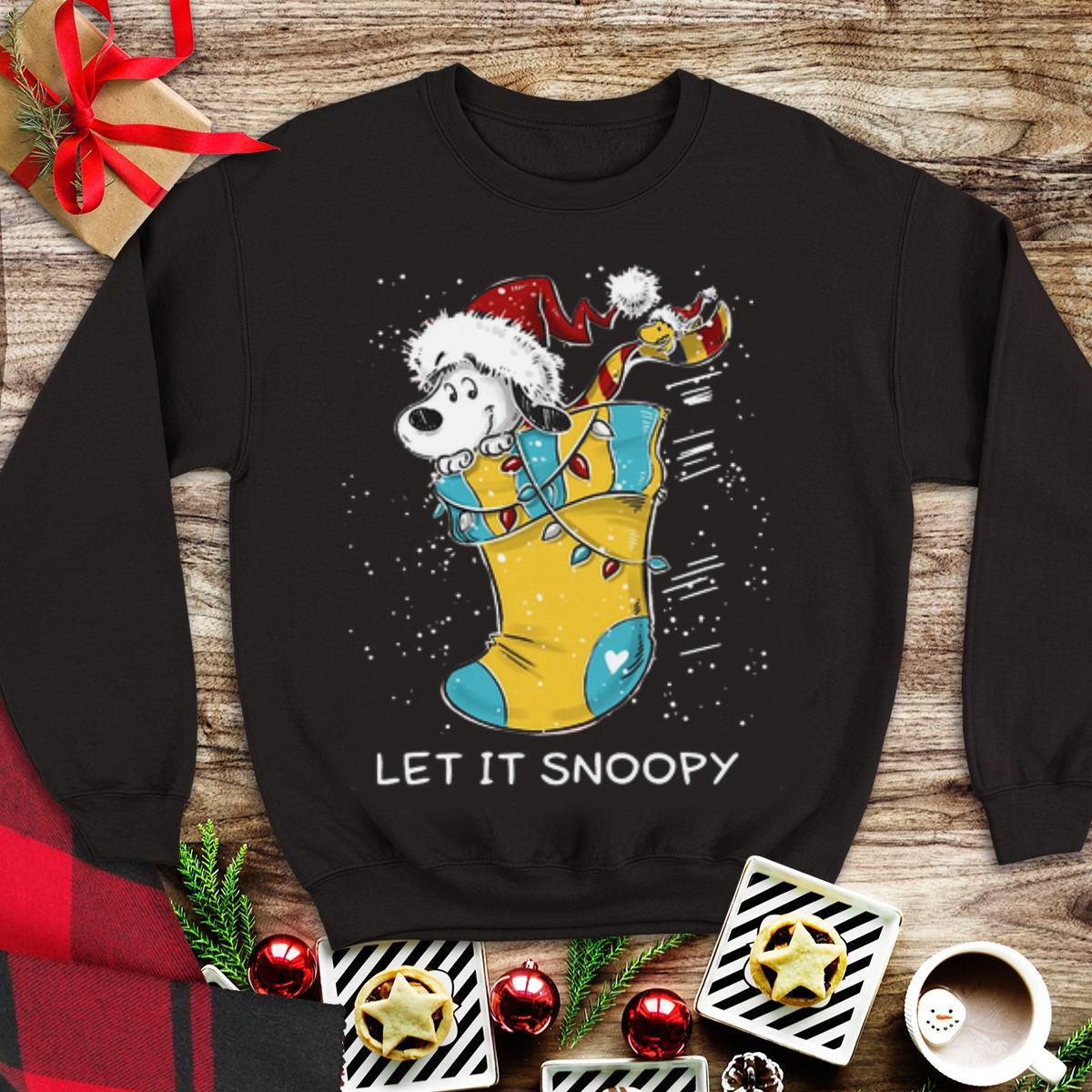 Awesome Let It Snoopy Christmas Snoopy And Woodstock Santa Claus shirt