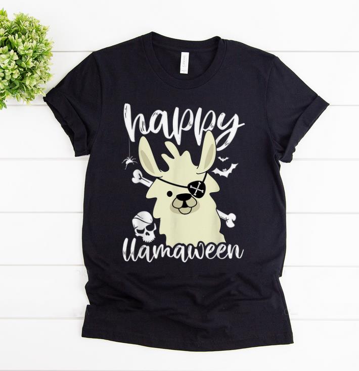 Hot Cute Llama Halloween Pirate Bats Skull Happy Llamaween shirt