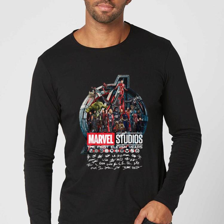 Nice The First Eleven Years All Characters Signatures Avengers Marvel Studios shirt