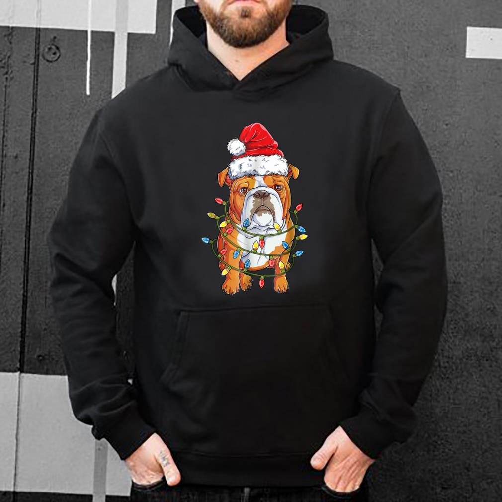 Official English Bulldog Christmas Santa Hat Xmas Lights Boys shirt
