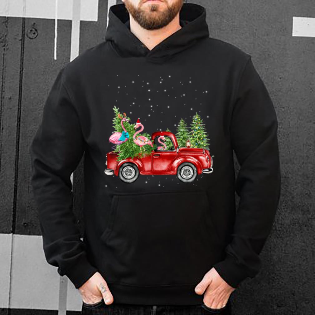 Premium Christmas Three Flamingo Ride Red Truck Xmas Santa Hat shirt