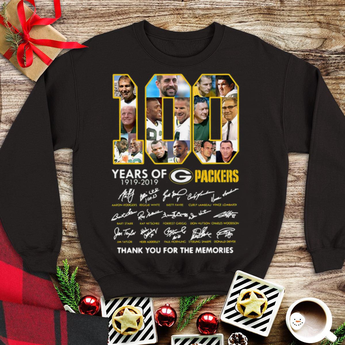 Awesome 100 Year Of Green Bay Packers 1919 2019 Thank You For Memories Signatures shirt