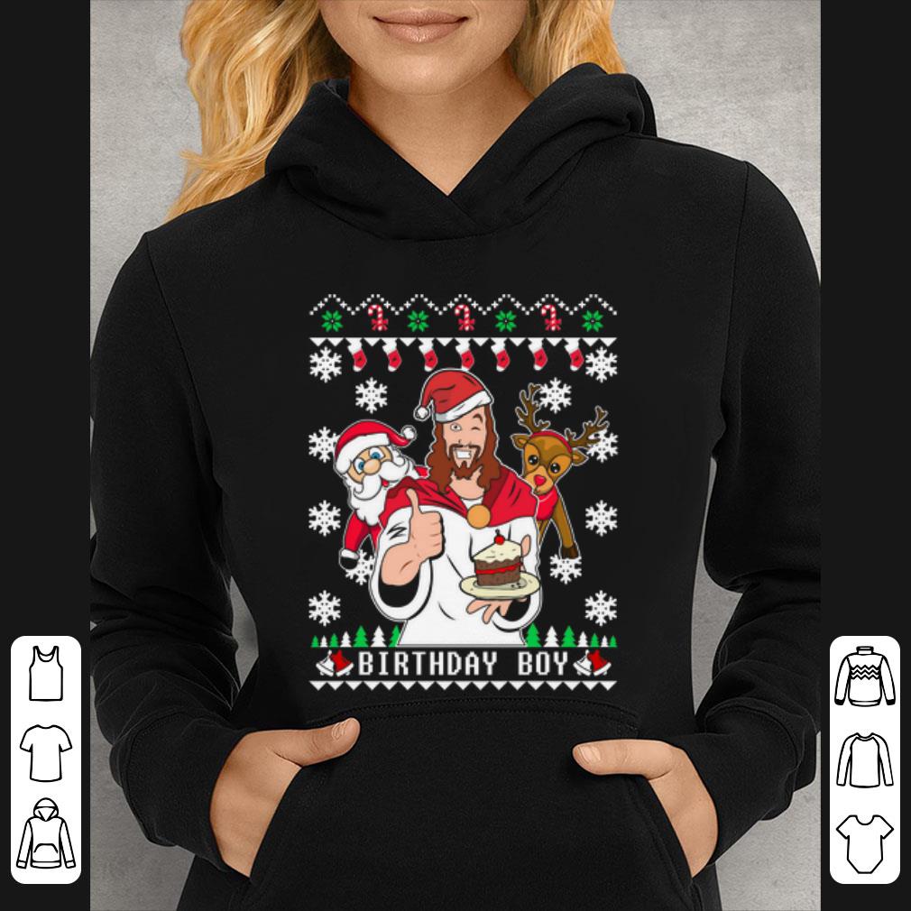 Awesome Birthday Jesus Santa And Reindeer Ugly Christmas shirt