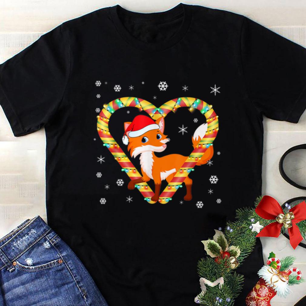 Awesome Fox Candy Cane Heart Christmas Light shirt