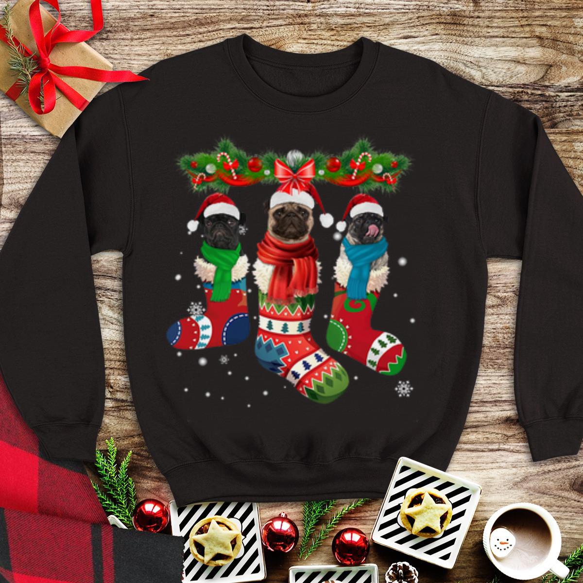 Awesome Pug in socks Christmas shirt