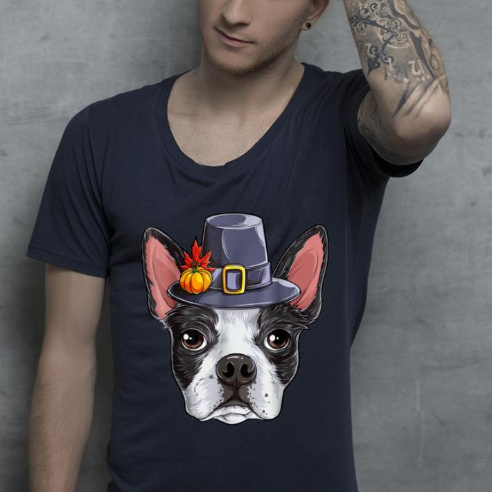 Awesome Thanksgiving for boys kids Men Boston Terrier Pilgrim shirt