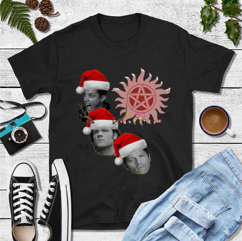 Awesome Winchester Brothers And Castiel Santa Supernatural shirt