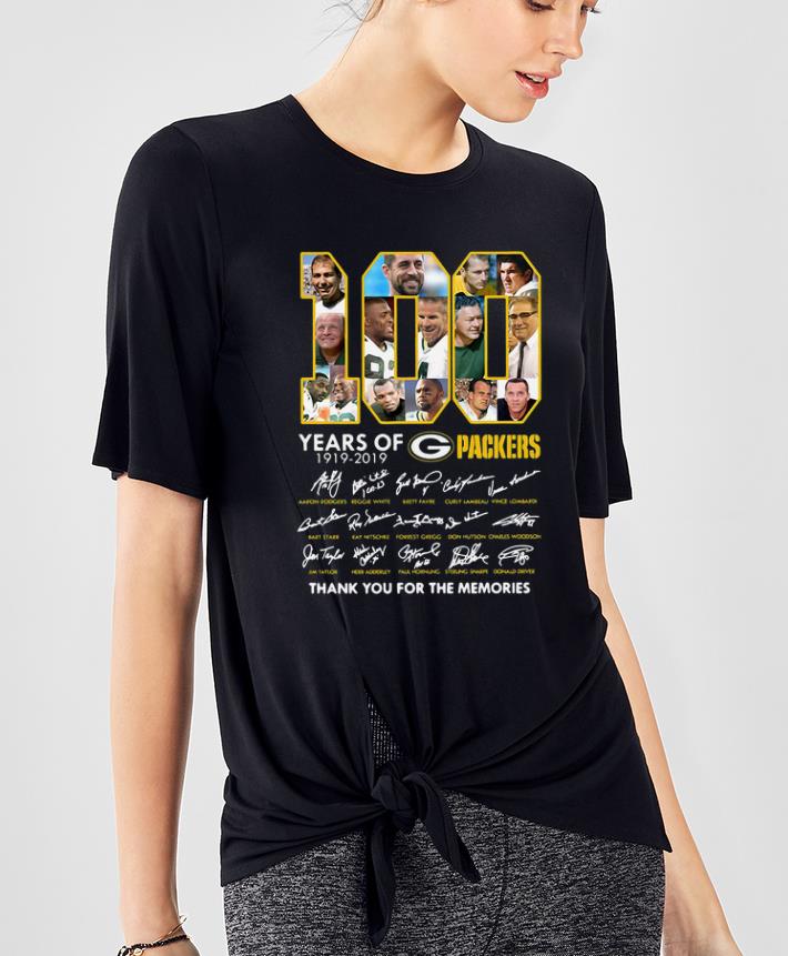 Funny 100 Year Of Green Bay Packers 1919 2019 Thank You For Memories Signatures shirt