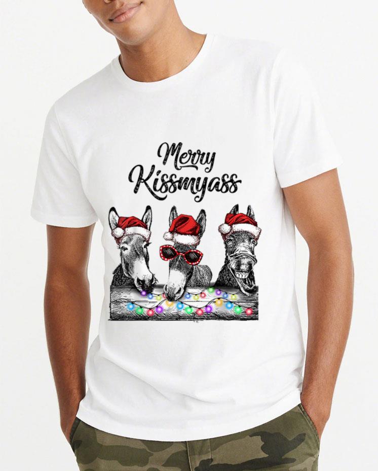 Hot Merry Kissmyass Donkey Santa Hat Christmas Lights shirt