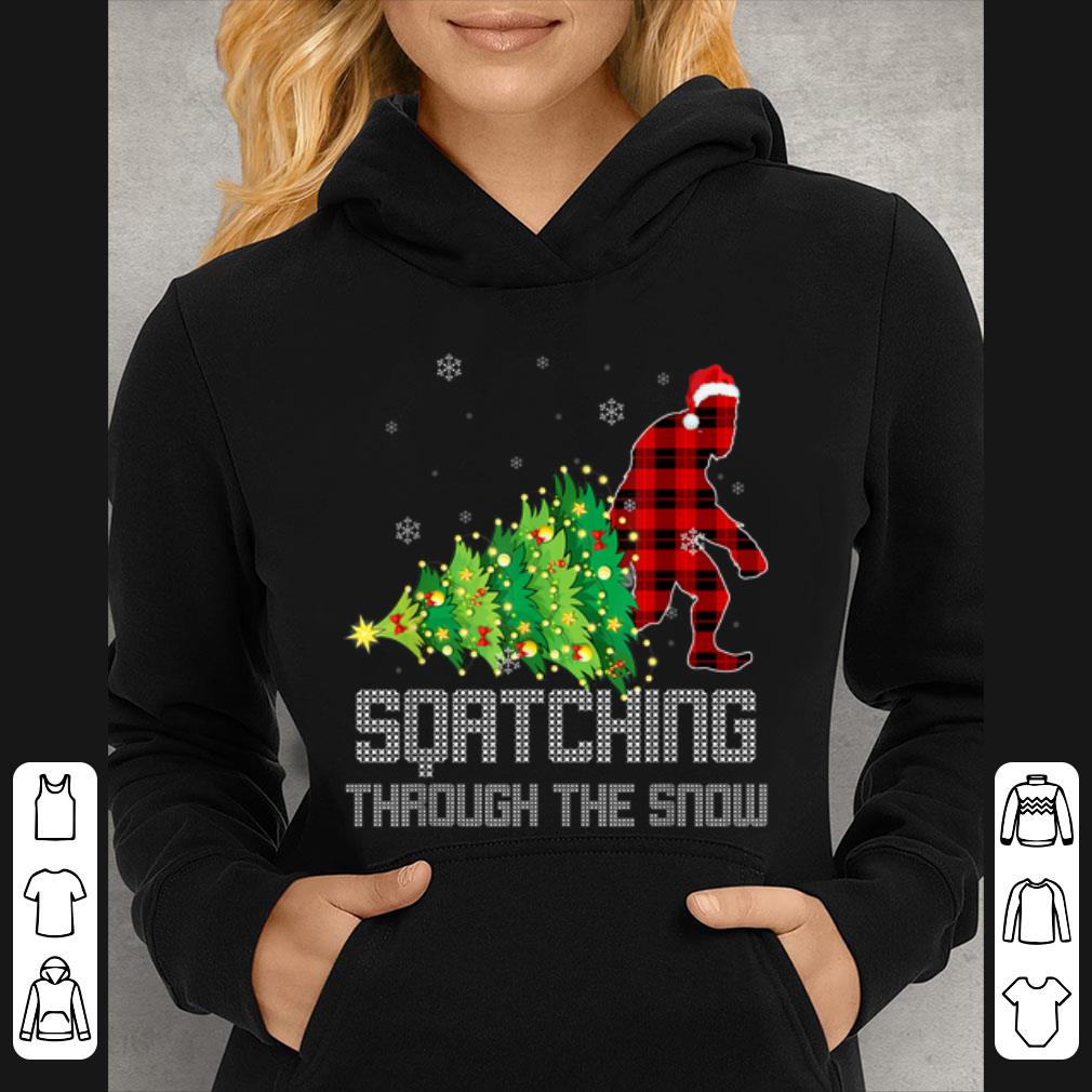 Hot Sasquatch Bigfoot Squatching Through the Snow Christmas Tree shirt