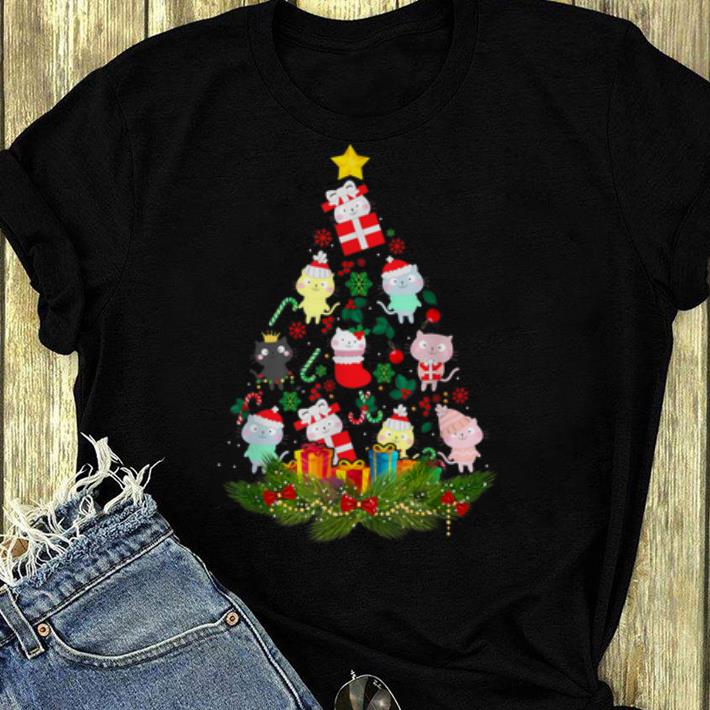 Nice Cat Christmas Light Meowy Christmas Cute Kitten Xmas tree shirt