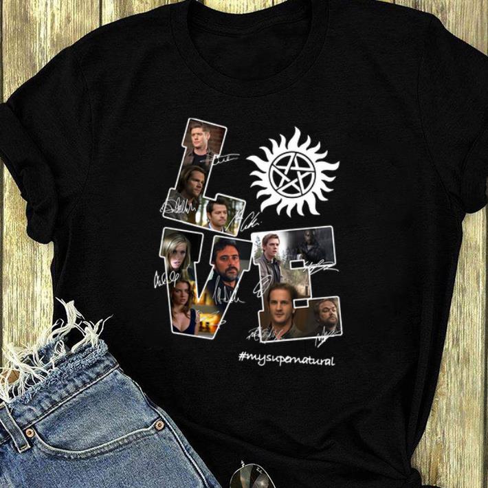 Nice Love Supernatural all members signatures shirt