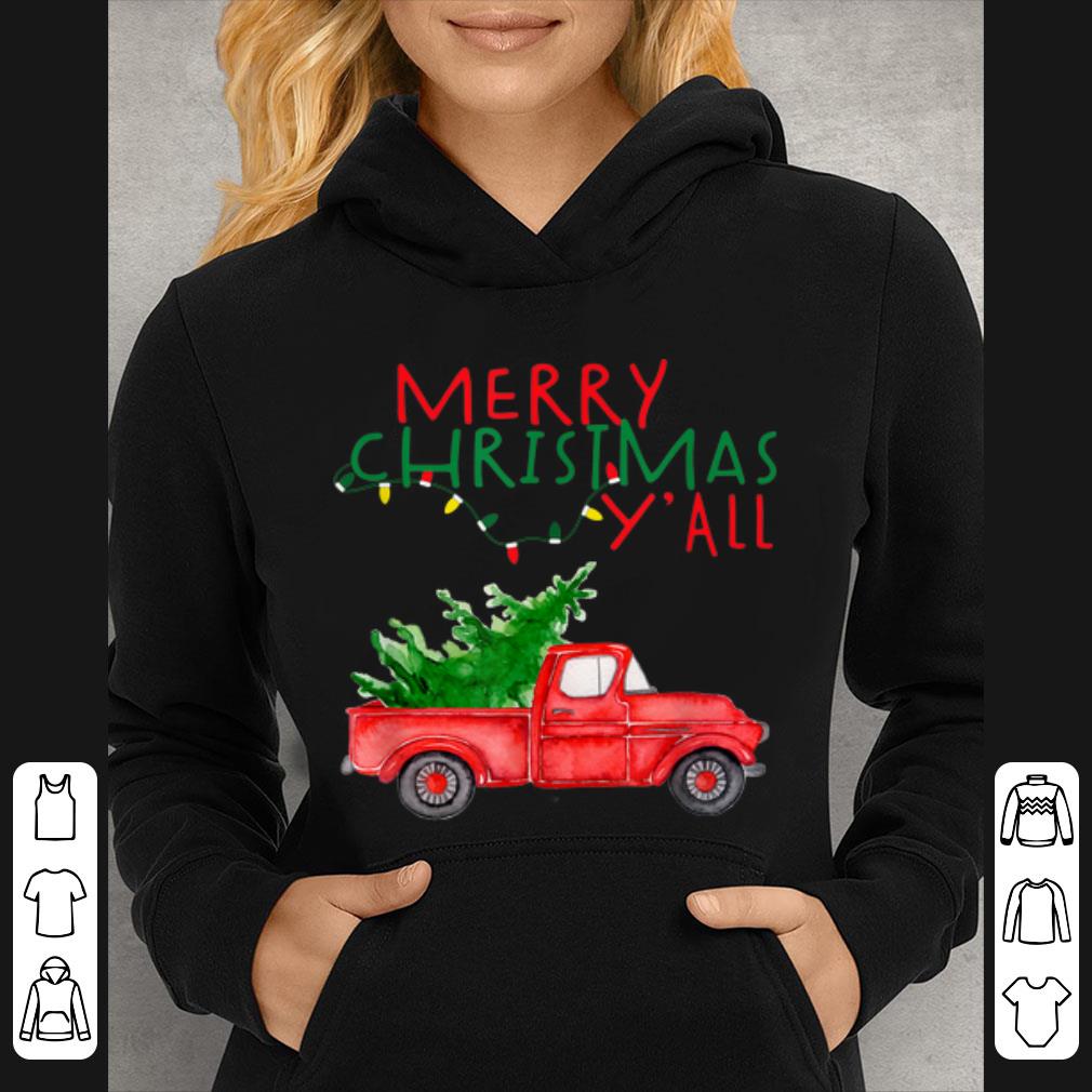 Nice Merry Christmas Y'all Watercolor Red Truck Farm Fresh Tree shirt