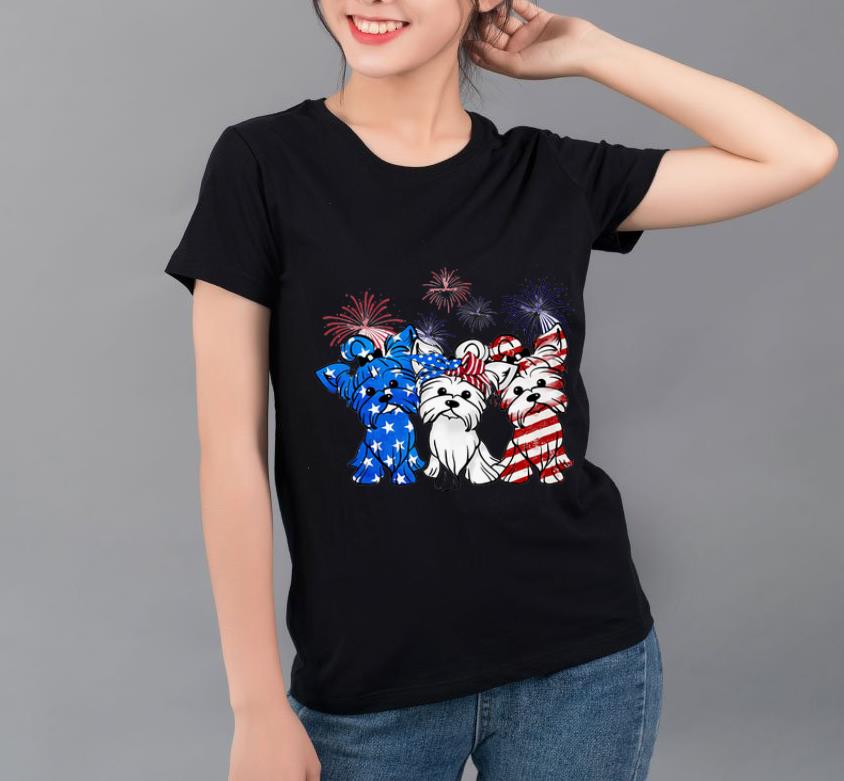 Official American flag Fireworks Yorkshire Terrier Red White And Blue shirt