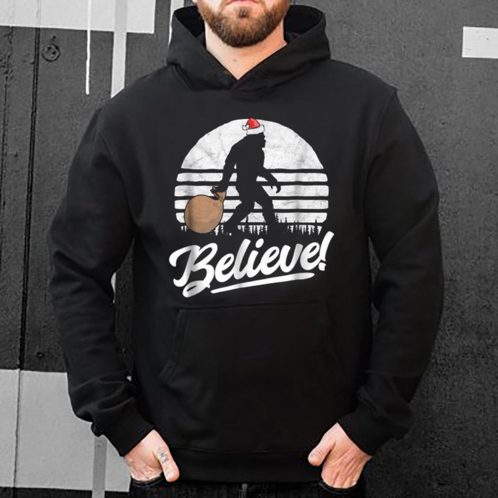 Official Believe! Bigfoot Santa Claus & Snow Funny Christmas shirt