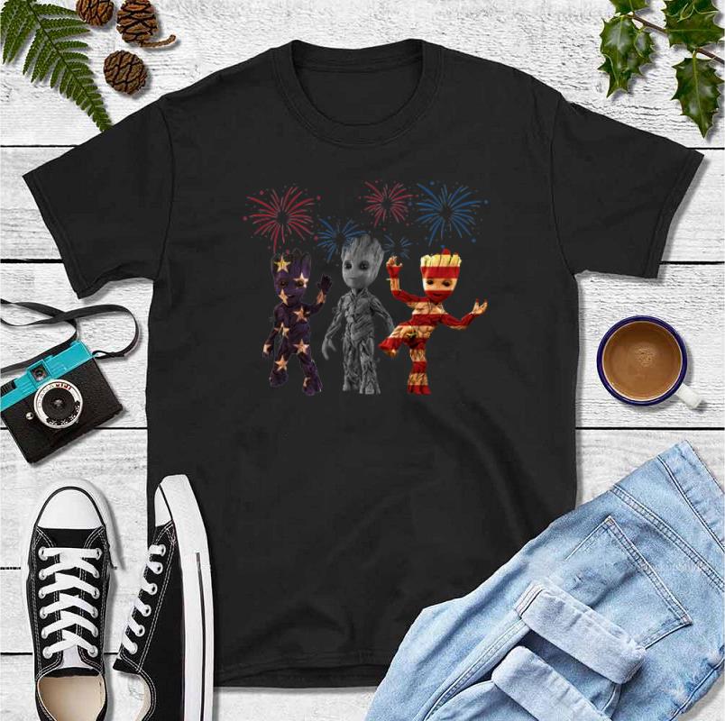 Pretty 3 Baby Groot American Flag Firework shirt