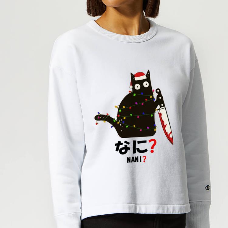 Pretty Nani black Cat Santa hold knife shirt