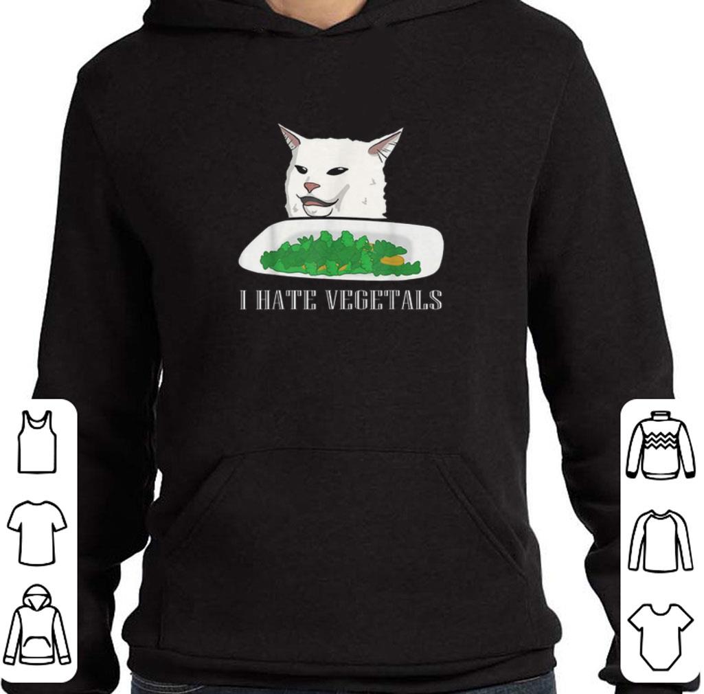 Top White cat meme i hate vegetals shirt
