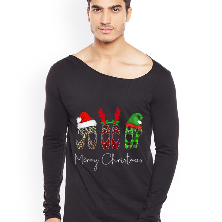 Awesome Ballet Shoes Leopard Plaid Printed Merry Christmas shirt