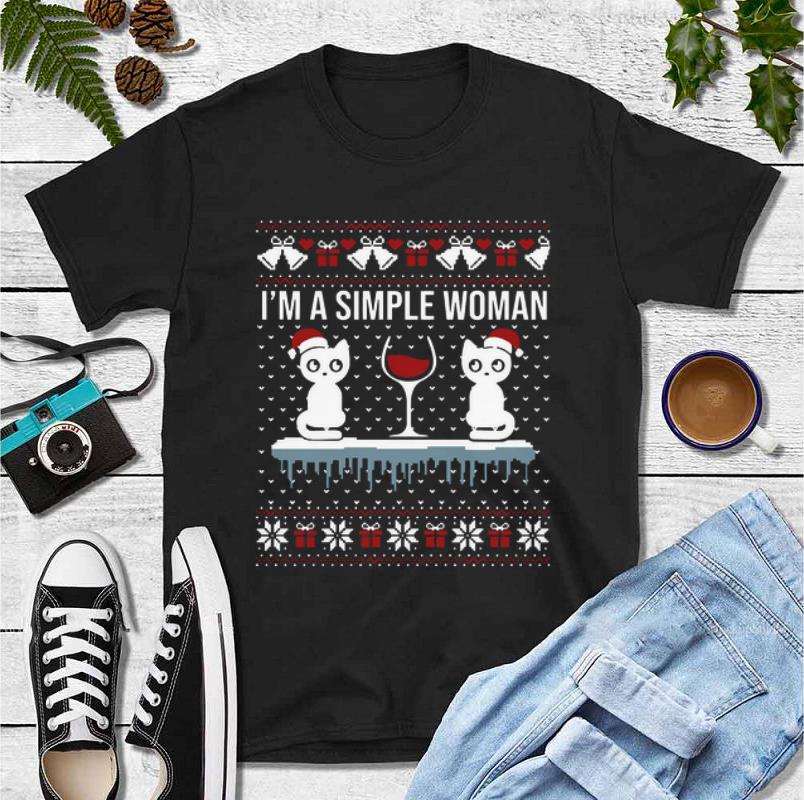 Awesome I’m a simple woman who loves cat and wine ugly Christmas shirt