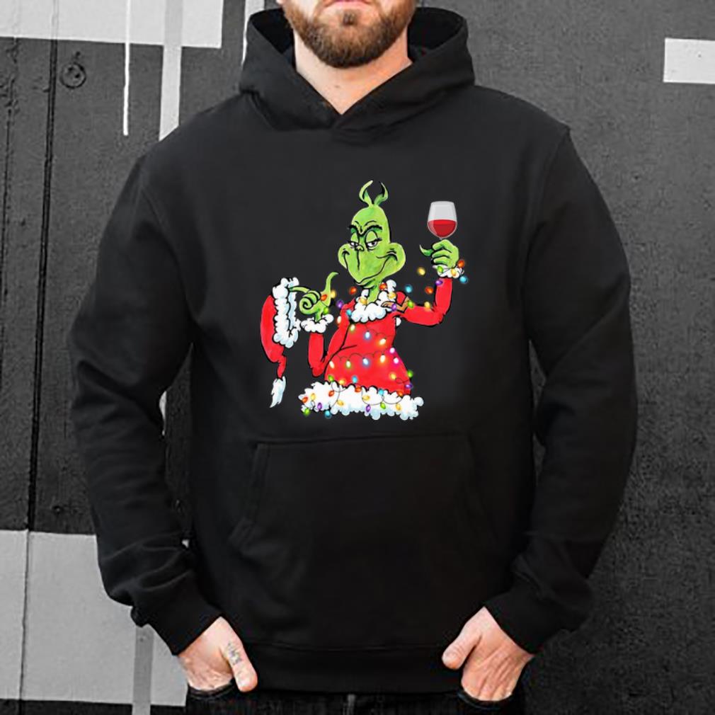 Awesome Santa Grinch Drink Wine Christmas Light shirt